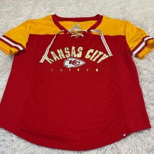 FANATICS NFL WOMENS SIZE S Red and Gold Kansas City Chiefs Jersey LACE UP NECK